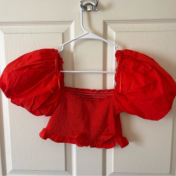 Zara red puff sleeve top - Picture 2 of 4